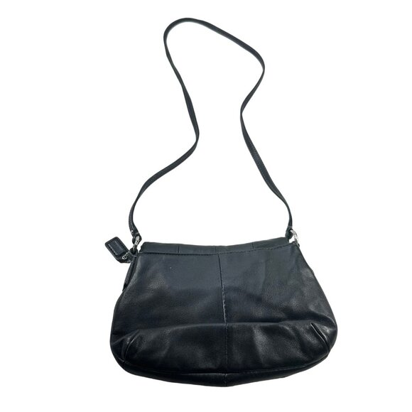 Coach Black Leather Crossbody Bag Buckle Detail Light Blue Interior Preowned - Picture 2 of 12